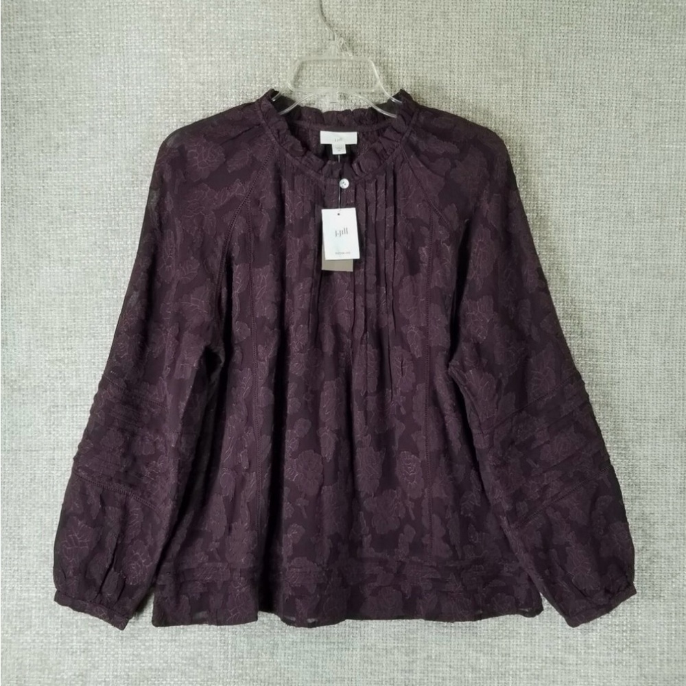 NWT J. Jill Floral Burgundy Blouse   Size Large Petite